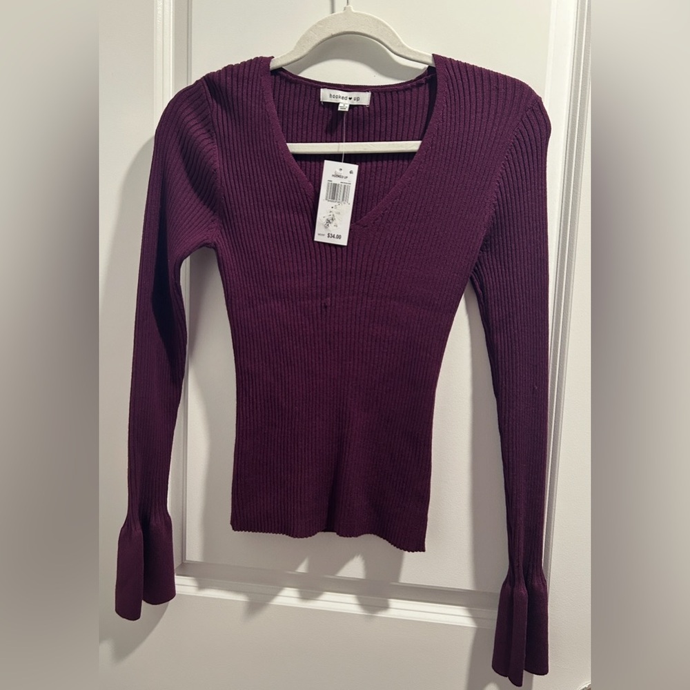 Hooked Up Purple Ribbed Long Sleeve Top - Picture 2 of 5